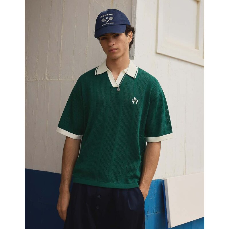 Bershka Short sleeve print polo shirt in green