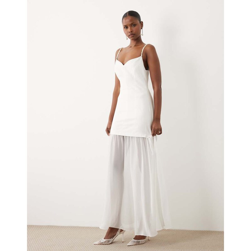 Forever New linen mix mesh skirt pearl strap maxi dress in