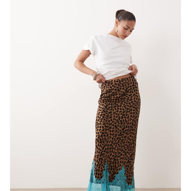 Never Fully Dressed Petite Maeva satin bias maxi skirt with lace