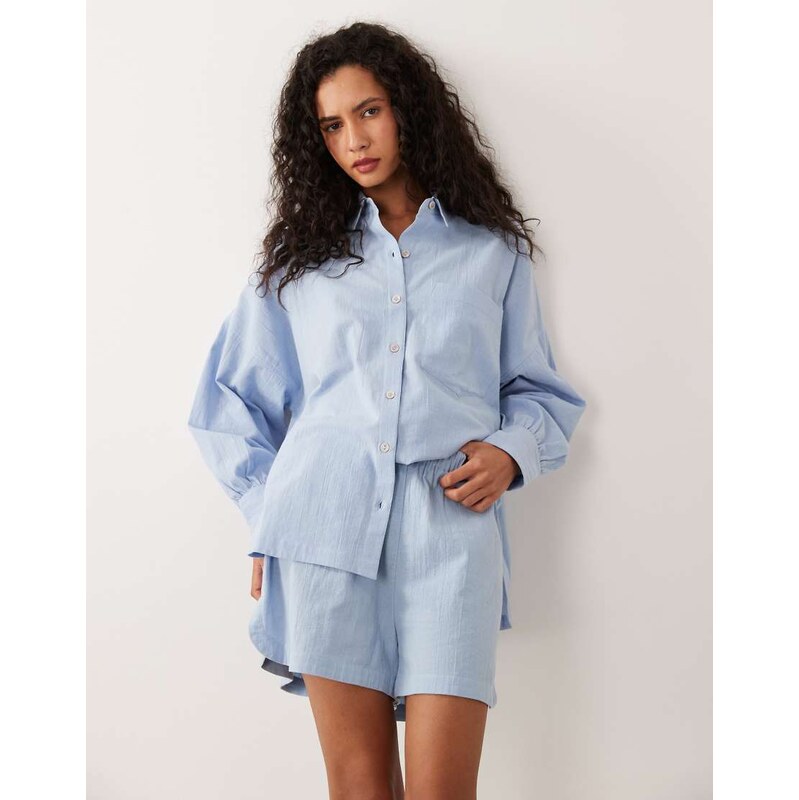 ASOS DESIGN Biarritz beach cotton linen co-ord short in blue