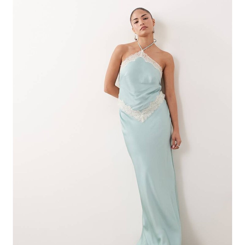 Forever New Petite halter neck maxi dress with lace trim in
