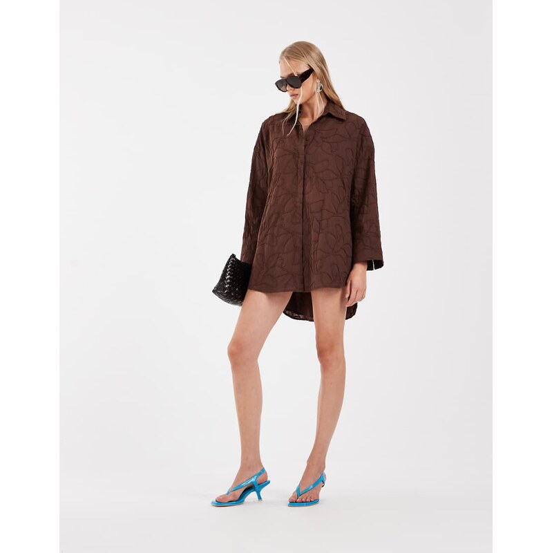 ASOS DESIGN floral cornelli mini shirt dress in chocolate-Brown