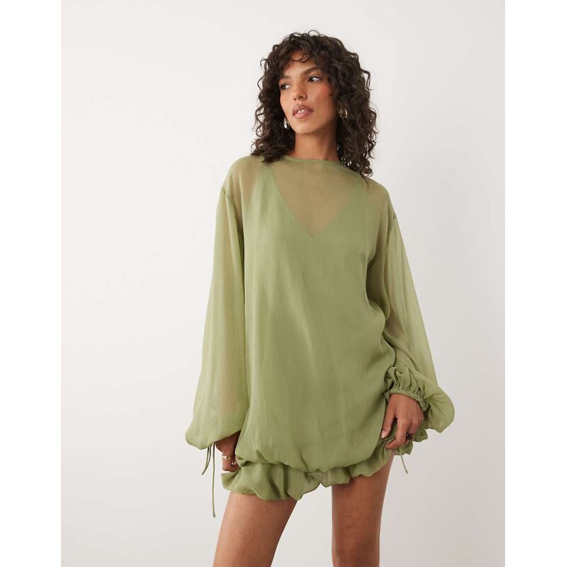 ASOS DESIGN high neck chiffon mini dress with blouson waist in