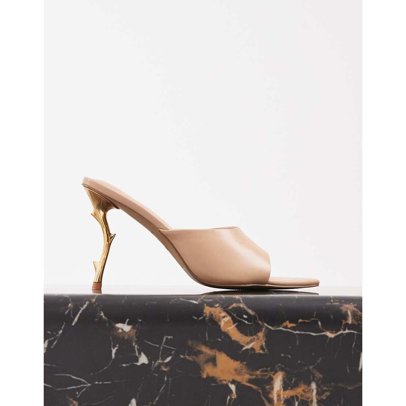JW Pei Aurora peep toe heeled mules in beige-Neutral