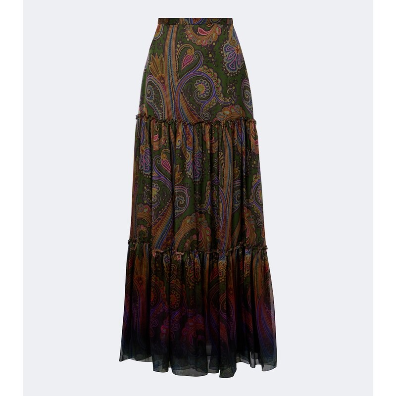 Etro Paisley silk tiered maxi skirt