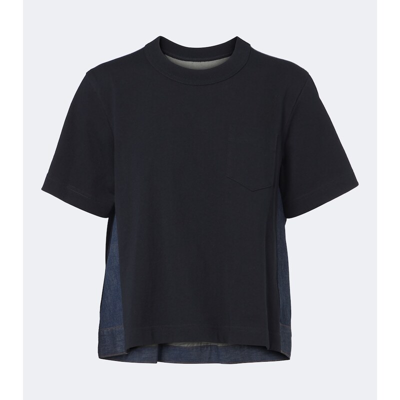 Sacai Cotton jersey and denim T-shirt