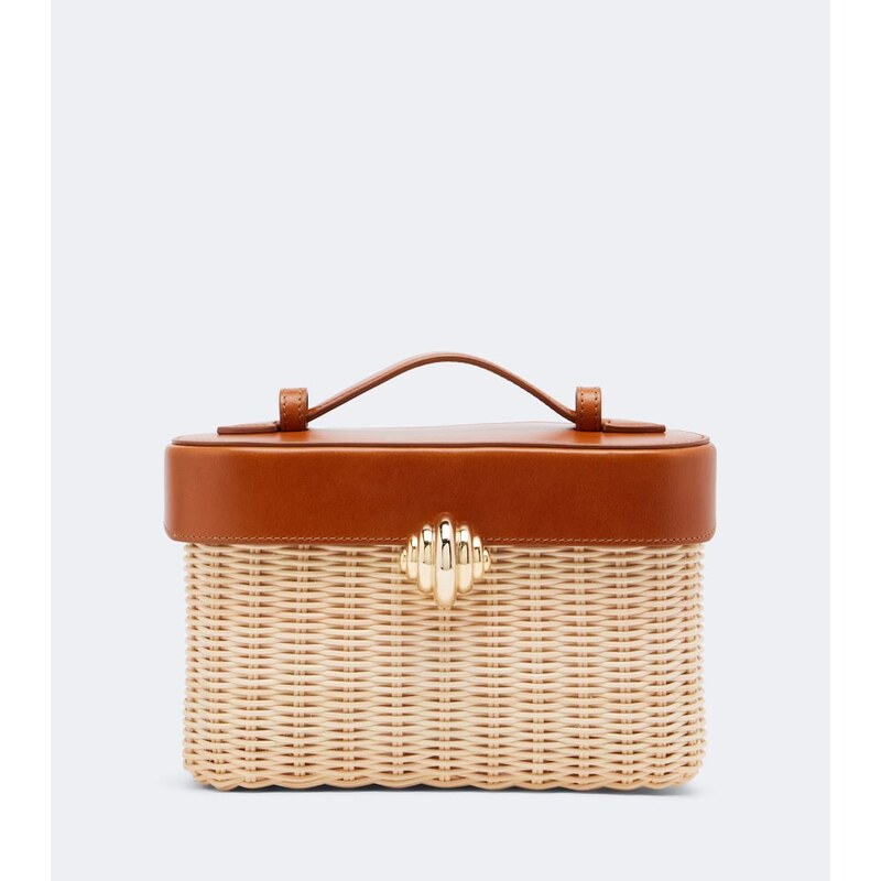 Aquazzura Belgravia leather-trimmed wicker vanity bag