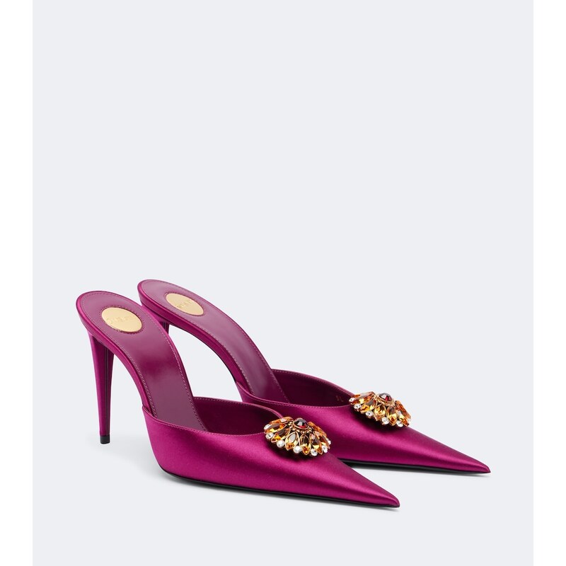 Saint Laurent Cosmo embellished satin crÃªpe mules