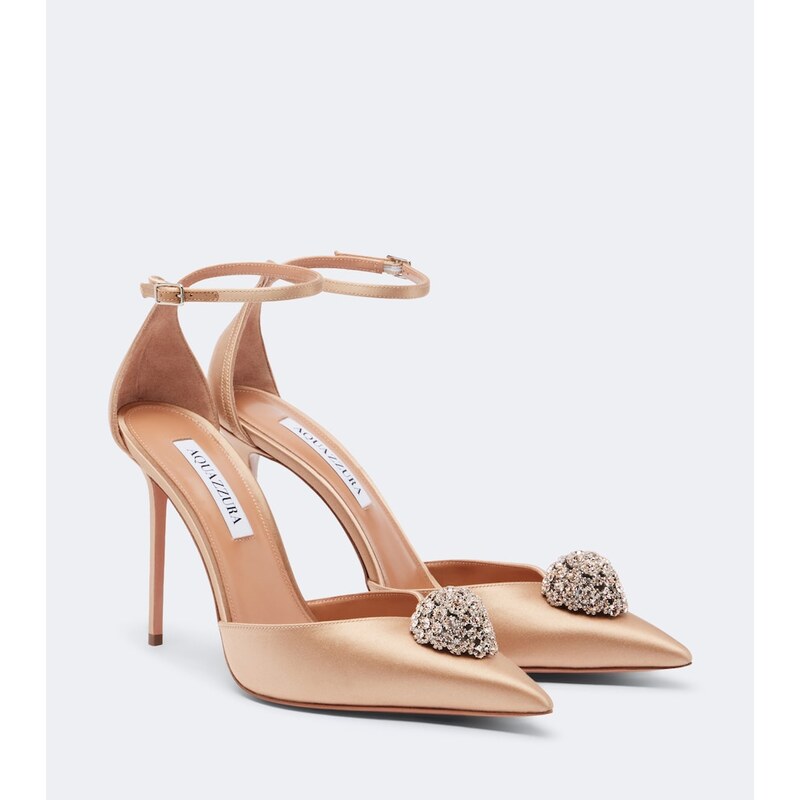 Aquazzura Drop embellished satin slingback pumps