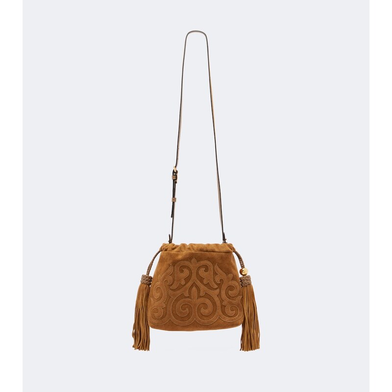 Etro Kalispera Small embroidered suede clutch