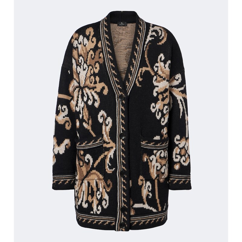 Dámský Etro Jacquard kardigan z vlny černé barvy