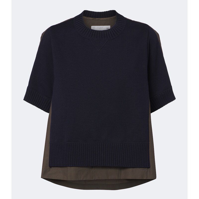 Sacai Knitted cotton and cashmere-blend top