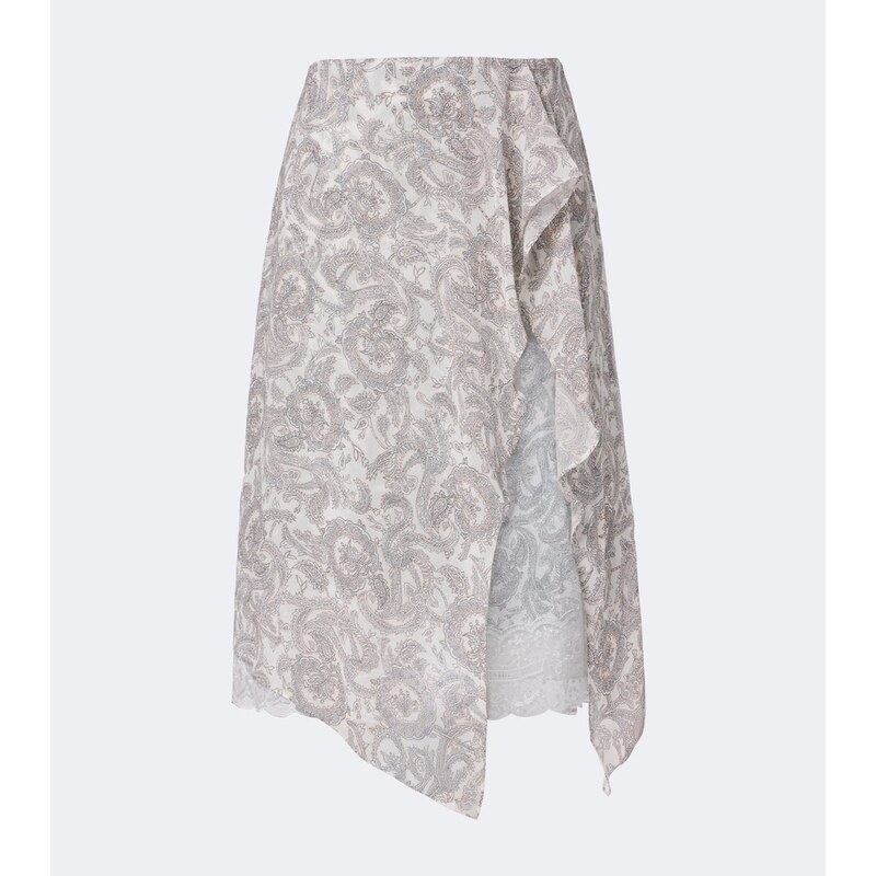 Acne Studios Paisley lace-trimmed silk crÃªpe midi skirt