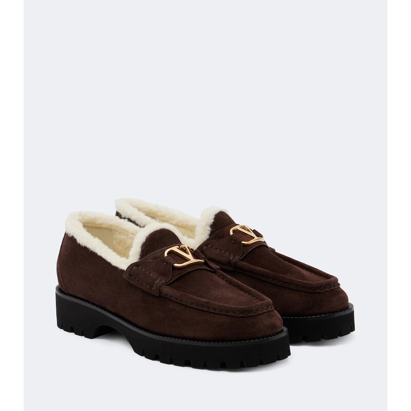 Valentino Garavani VLogo shearling-trimmed suede platform