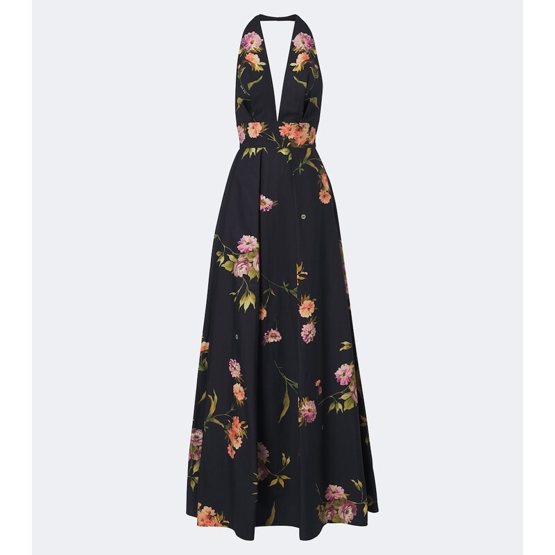 Elie Saab Floral pleated cotton poplin maxi dress