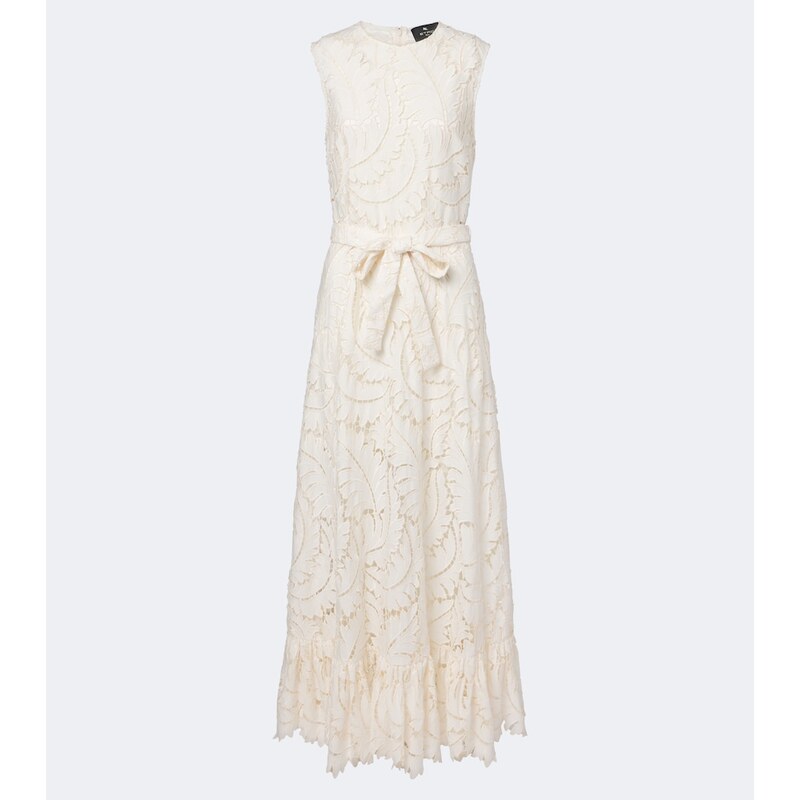 Etro Belted giupure lace cotton maxi dress