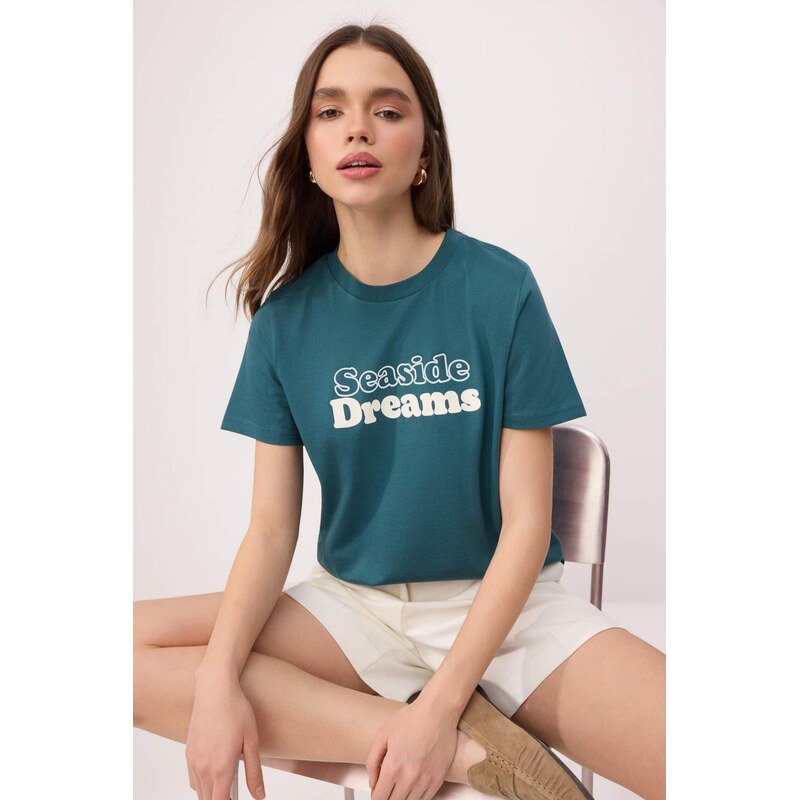 Trendyol Tričko petrolejová / offwhite
