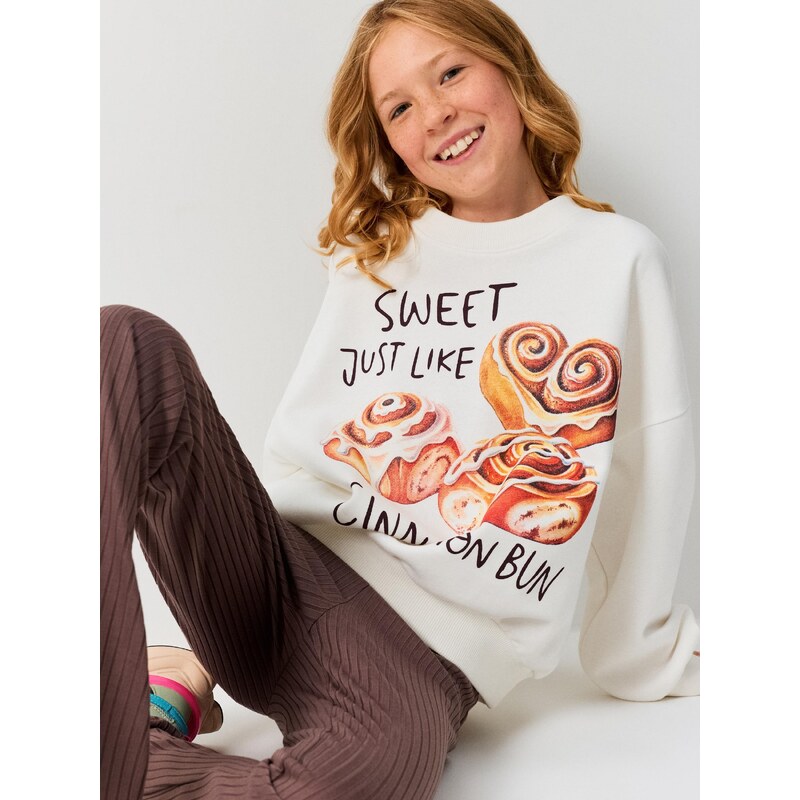Sinsay - Mikina crewneck s potiskem skořice - krémová