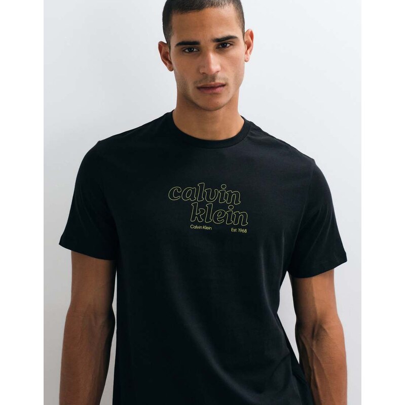 Calvin Klein Jeans centre logo graphic t-shirt in yellow black