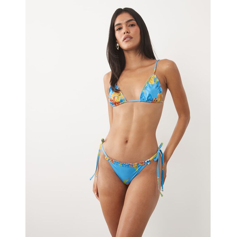 ASOS DESIGN Harper frill tie side bikini bottom in pop floral