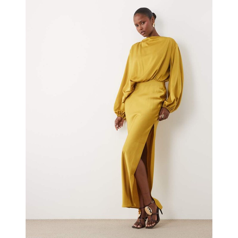 ASOS DESIGN asymmetric bodice maxi dress with blouson sleeves in