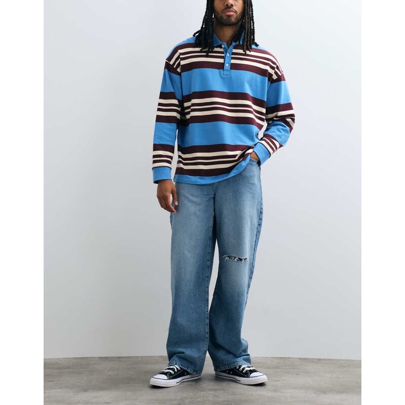ASOS DESIGN baggy jeans in light wash blue with rips