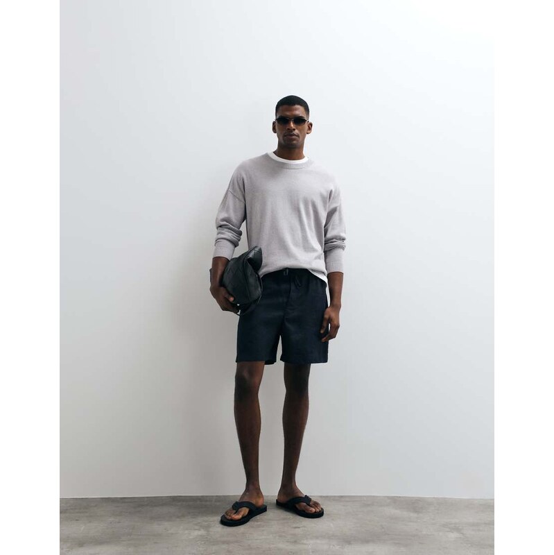 ARKET pure linen pull on shorts in navy blue
