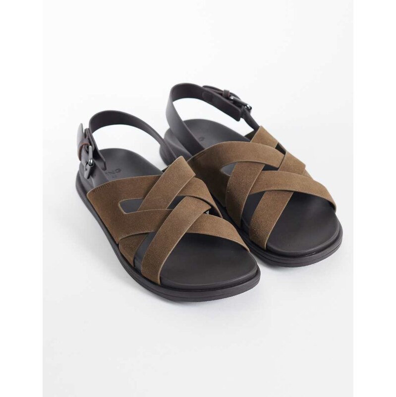 Mango real leather cross strap sandal in brown