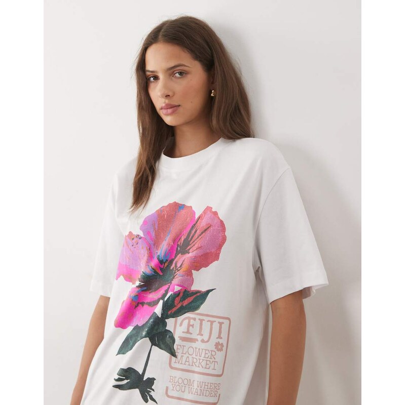 ASOS DESIGN Oversized T-shirt with Fiji flower graphic in white