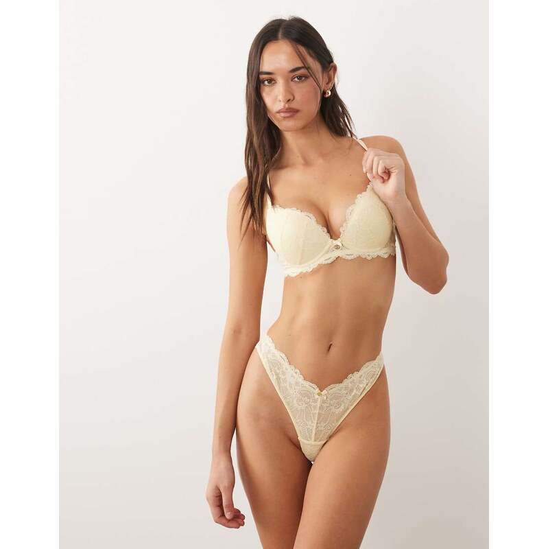 Boux Avenue Aliyah lace thong in butter yellow