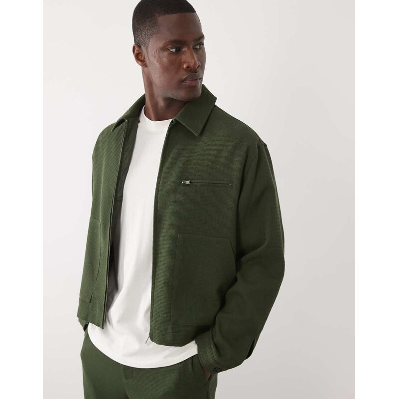 ASOS DESIGN smart co-ord blouson jacket in olive waffle texture