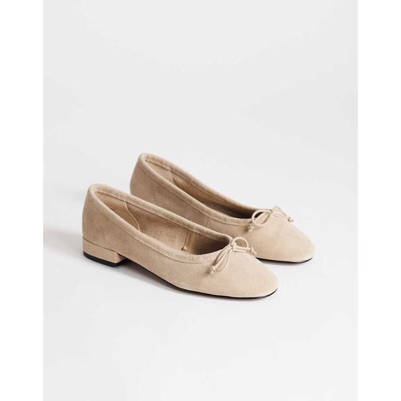 Topshop Dottie real suede block heel ballet shoe in taupe