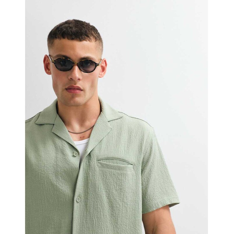 Belier short sleeve textured seersucker shirt co-ord in sage