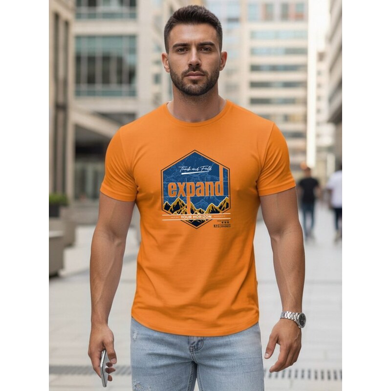 Dstreet Oranžové pánské tričko s originálním potiskem