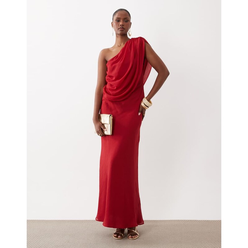 ASOS DESIGN chiffon draped shoulder maxi dress with cowl back