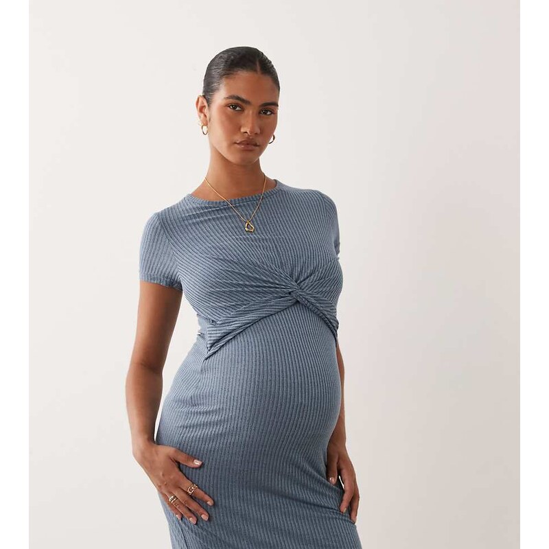 Mama.licious Mamalicious maternity short sleeve knot front midi