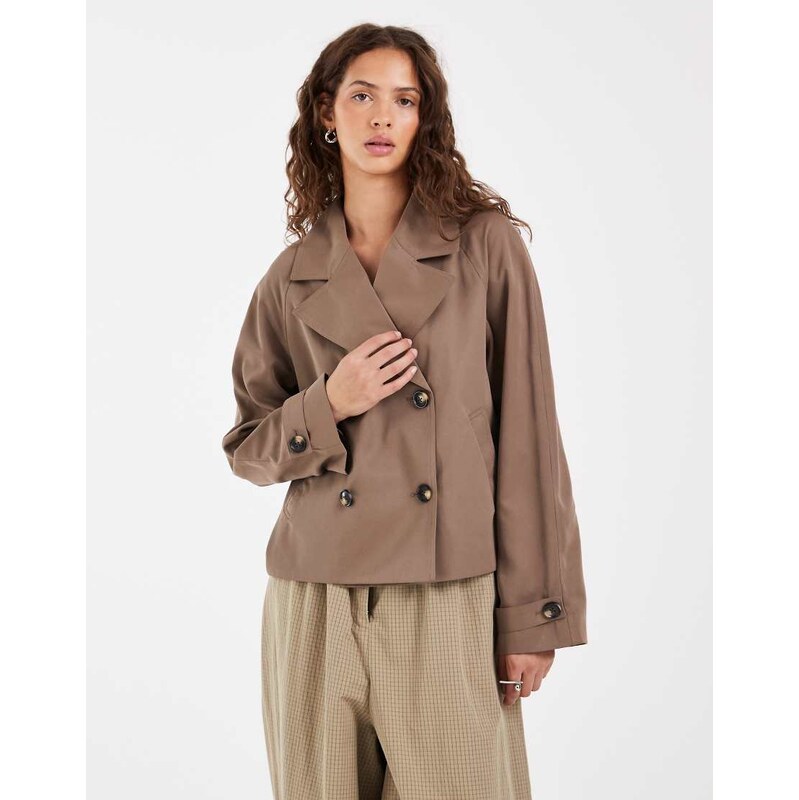 Pieces short trench coat in brown lentil