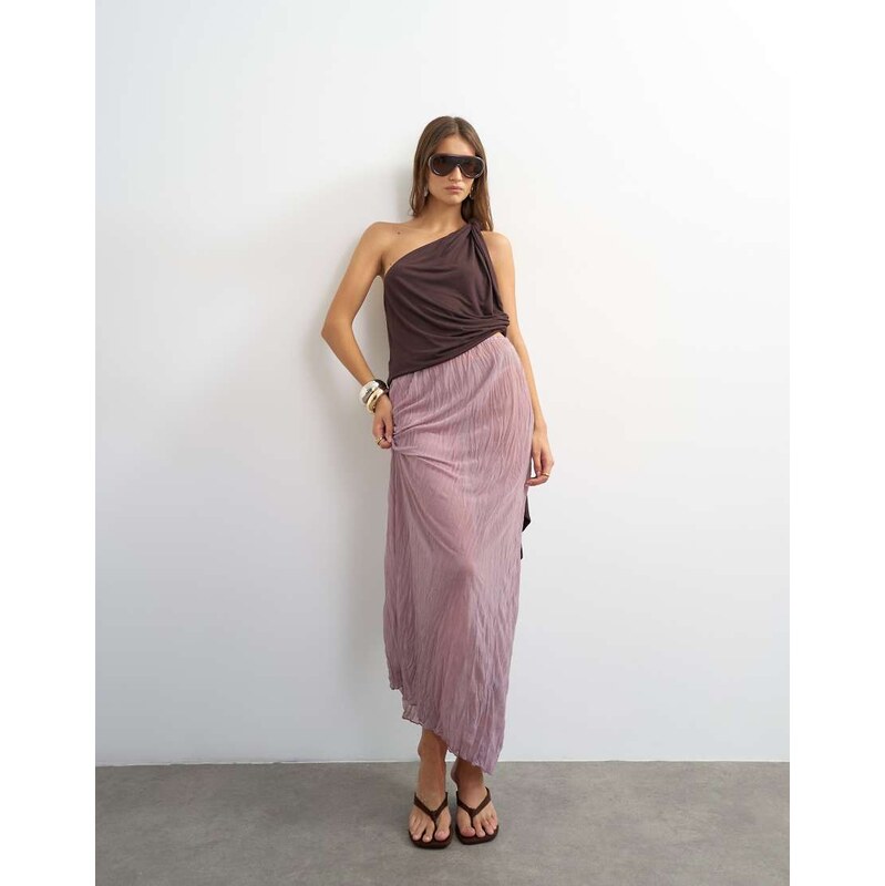 Topshop textured mesh maxi skirt co-ord in mauve-Purple