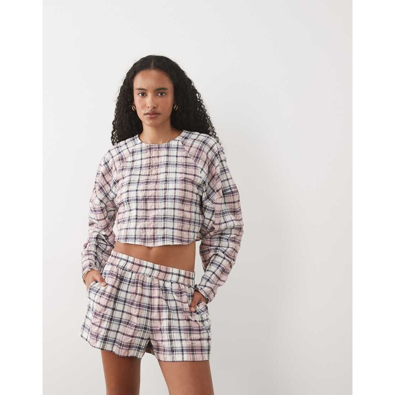 ASOS DESIGN pull on short in pink check-Multi