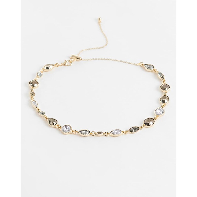 Reclaimed Vintage unisex rhinestone choker chain necklace-Gold