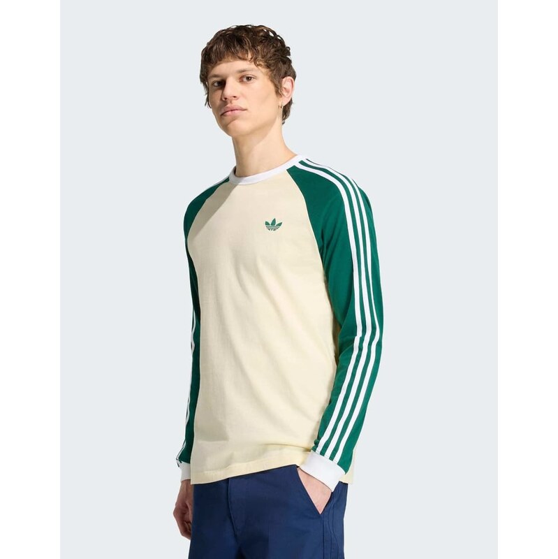 adidas Originals 3-stripes longsleeve tee in warm vanilla /
