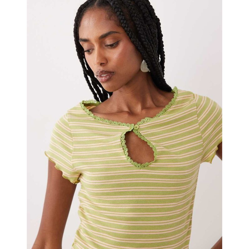 Miss Selfridge short sleeve keyhole top co-ord in stripe-Green