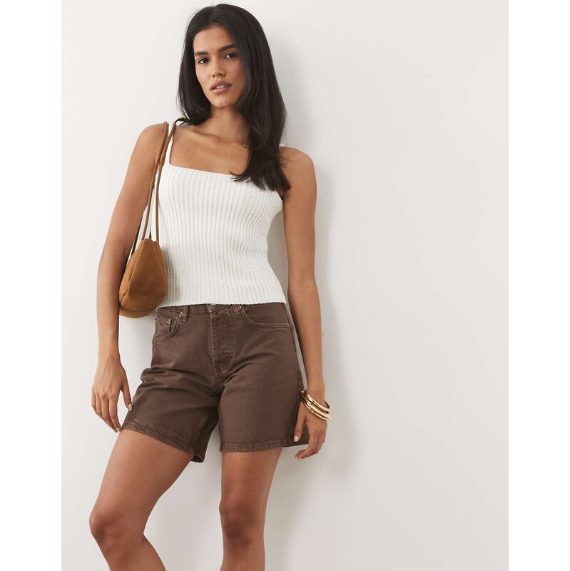 ASOS DESIGN boucle knit cami top in cream-White