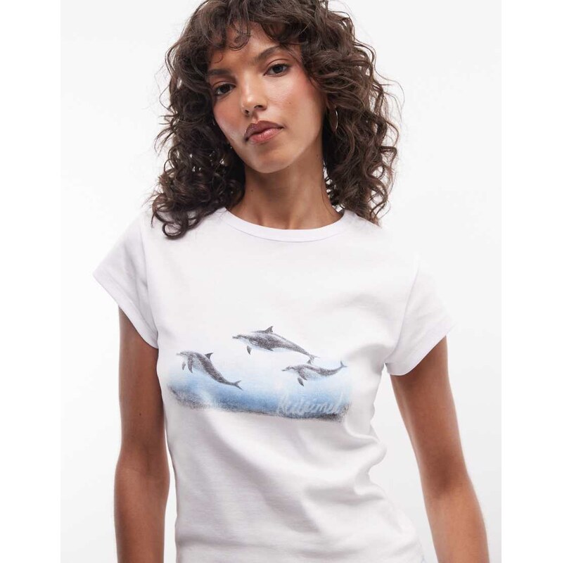 Reclaimed Vintage dolphin graphic baby tee in white