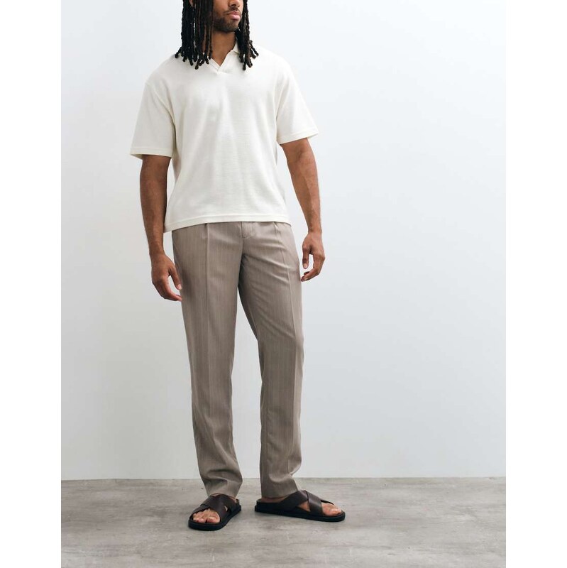 Mango pin stripe linen blend tailores trouser in mid brown