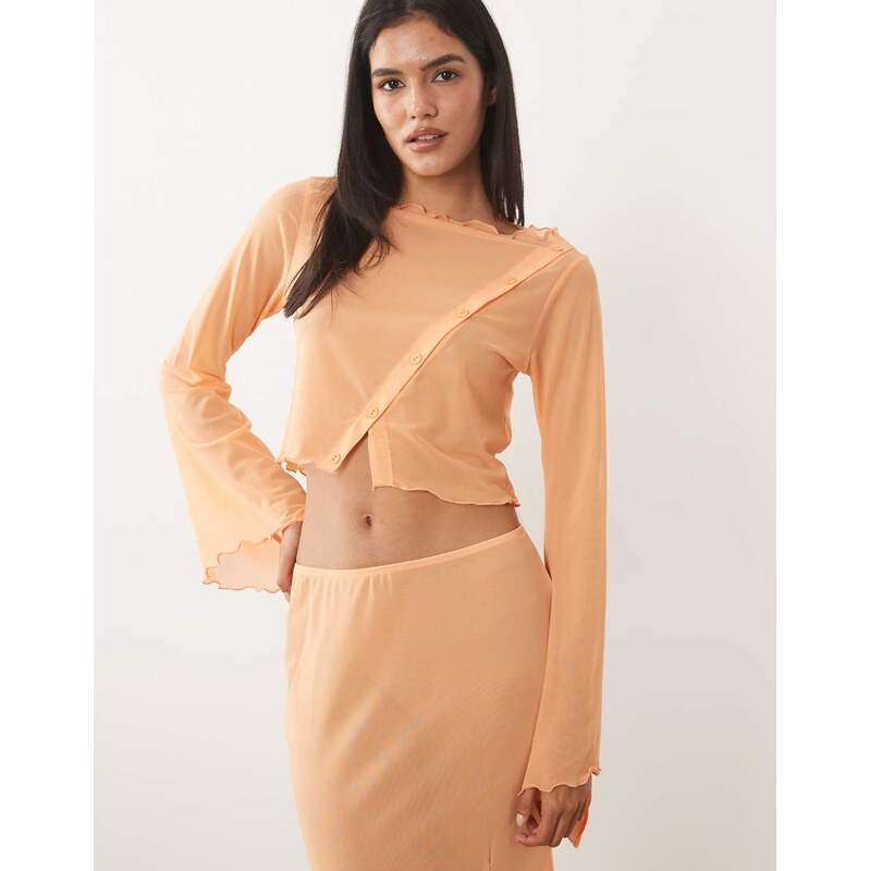ASOS DESIGN co-ord mesh angel sleeve button through top in