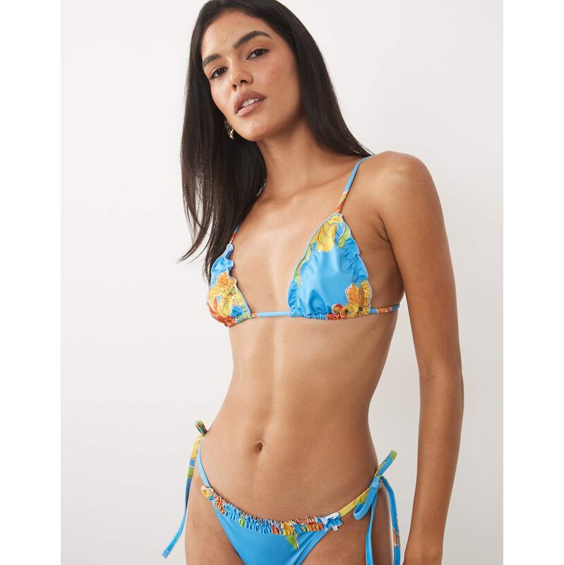ASOS DESIGN Harper lettuce edge triangle bikini top in pop