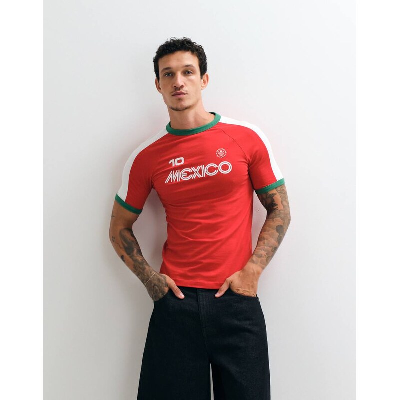 ASOS DESIGN muscle ringer t-shirt with Mexico graphic in red