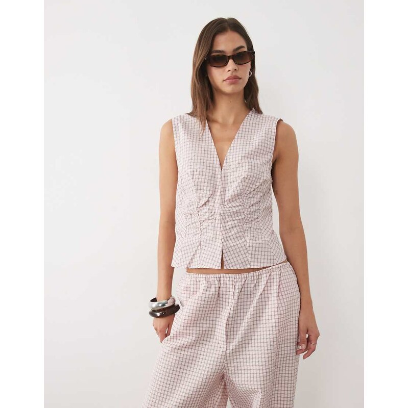 Mango Franchy sleeveless top co-ord in pink check