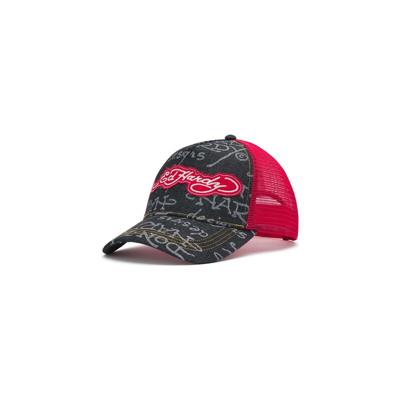 Ed Hardy Kšiltovka šedá / červená / černá džínovina / bílá